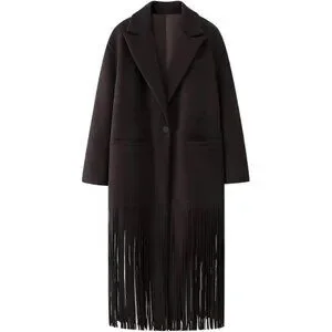 Women's Long Coat Notch Lapel Single-Breasted Jacket Brown